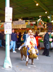 Children on Rachel the Pig at Seattle's Pike Place Market