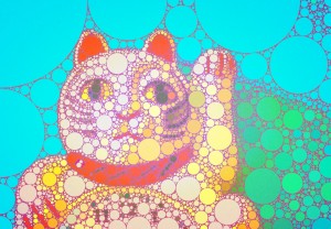 Photo of a clock shaped like a Neko Cat, altered with the Percolator app.