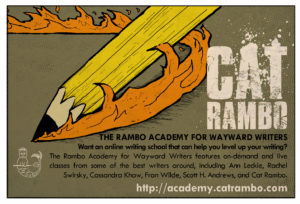 Description of Rambo Academy for Wayward Writers, which focuses on online writing classes for genre writers.